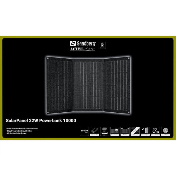 Powerbank solcell 10.000mAh | 22W solpanel | Sandberg | svart SE400135 - 6