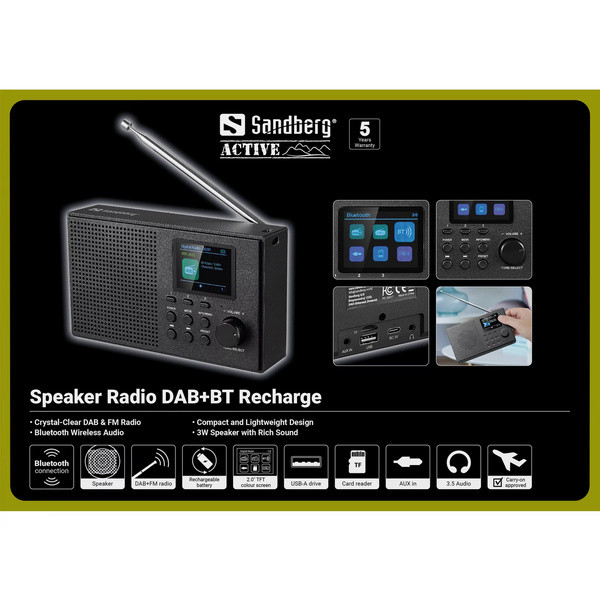 Radio DAB+/Bluetooth | Sandberg | laddningsbar | svart SE400027 - 7