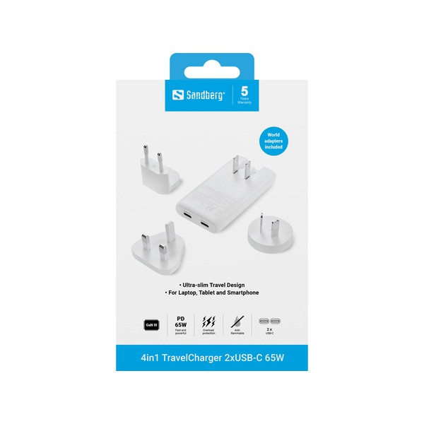 Reseadapter 65W 2-port | 2xUSB-C | Sandberg ASA02491 - 9