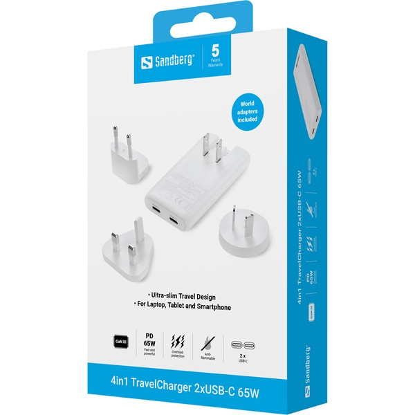 Reseadapter 65W 2-port | 2xUSB-C | Sandberg ASA02491 - 10