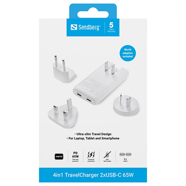 Reseadapter 65W 2-port | 2xUSB-C | Sandberg ASA02491 - 7