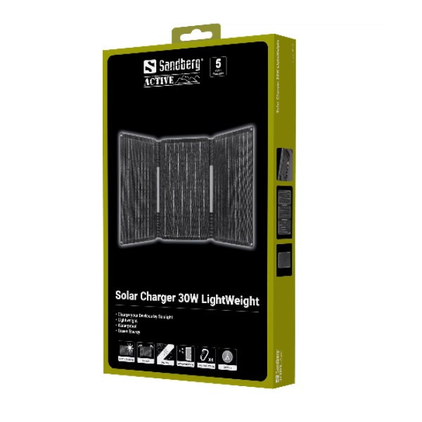 Solcellsladdare 30W | Sandberg Lightweight | svart ASA02467 - 5