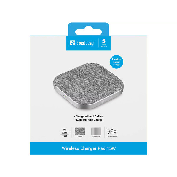 Trådlös laddare 15W | Sandberg Pad | grå SE400144 - 2