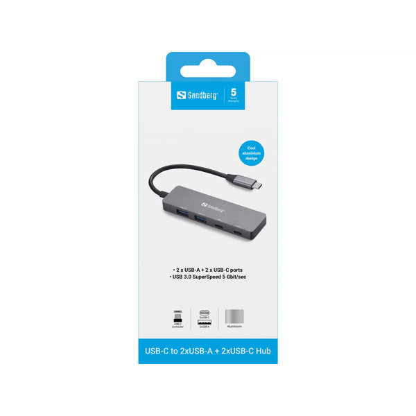 USB-hub 4 portar | USB-C USB 3.0 till 2xA 3.0 och 2xC | Sandberg SE400148 - 3