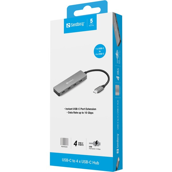 USB-hub 4 portar | USB-C till 4xC | Sandberg ASA02390 - 4