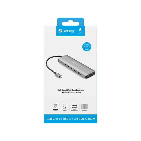 USB-hub 7 portar | USB-C till 5xC och 2xA | Sandberg SE400158 - 4