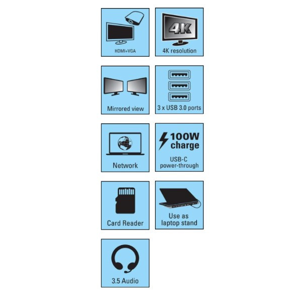 USB Docking station 10 portar | USB-C till 3xA, 2xC, HDMI, VGA, Ethernet, 3,5mm, kortläsare | Sandberg ASA02378 - 4