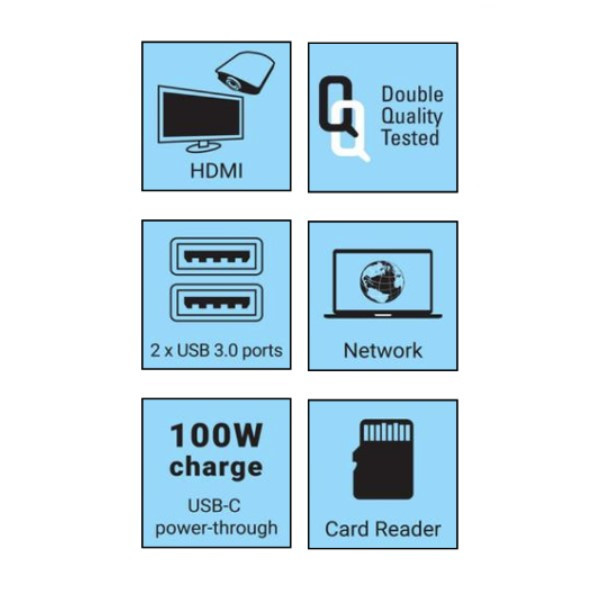 USB Docking station 6 portar | USB-C till 2xA, 1xC, HDMI, Ethernet, kortläsare | Sandberg ASA02368 - 3