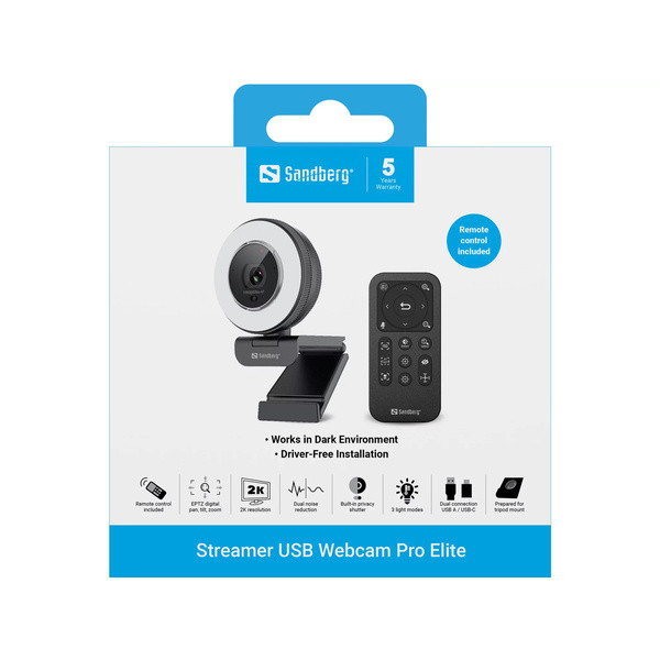 Webbkamera | Sandberg Streamer Pro Elite | svart SE400179 - 10