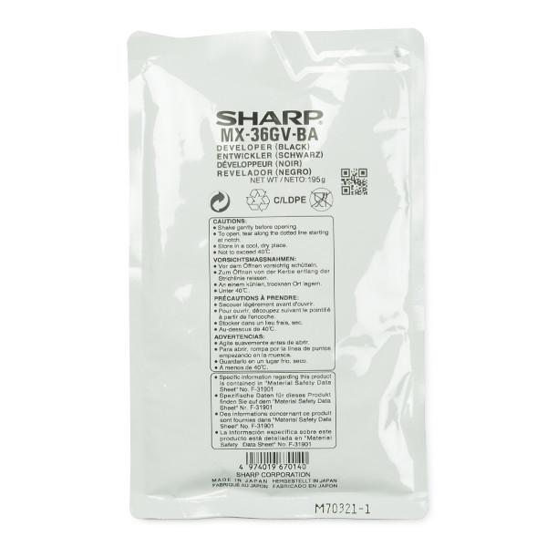 Sharp MX-36GVBA svart developer (original) MX-36GVBA 082308 - 1