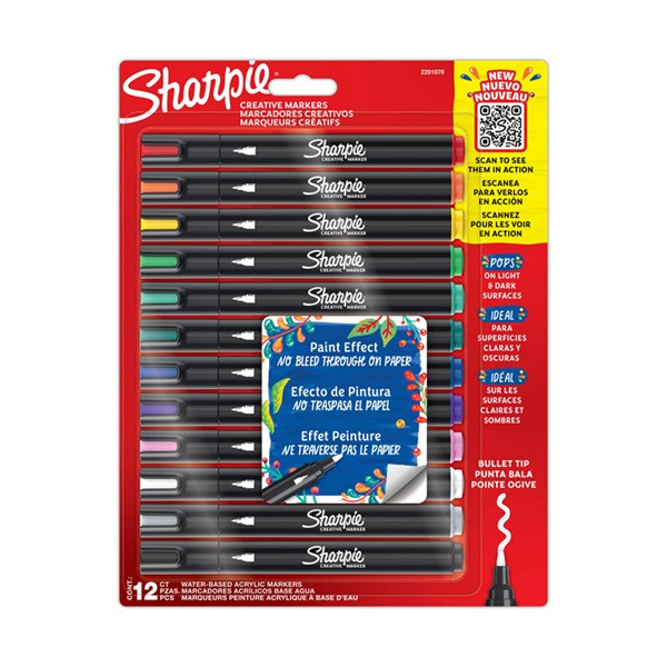 [DP] Akrylpenna rund spets | Sharpie Creative | sorterade färger | 12st SE000950 - 1