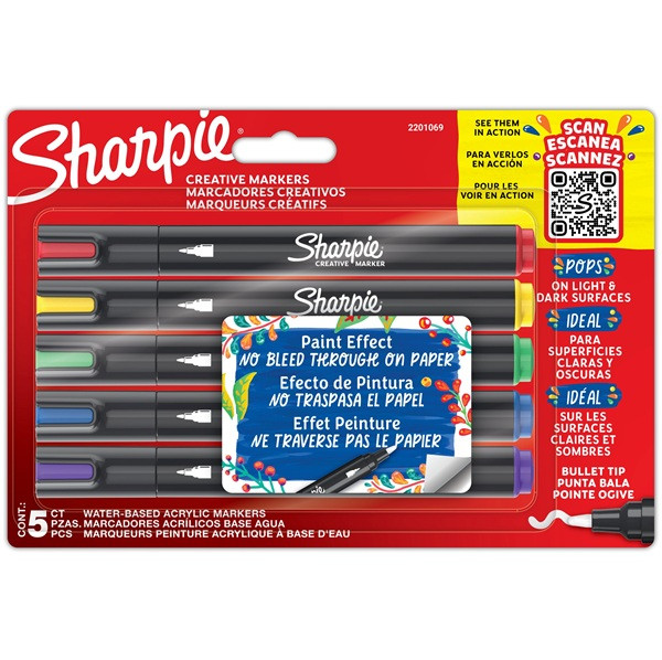 [DP] Akrylpenna rund spets | Sharpie Creative | sorterade färger | 5st SE000949 - 1