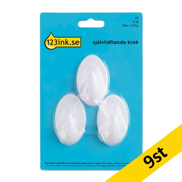 Självhäftande krok | 123ink | vit | 2kg | 9st⭐ 301015 - 1