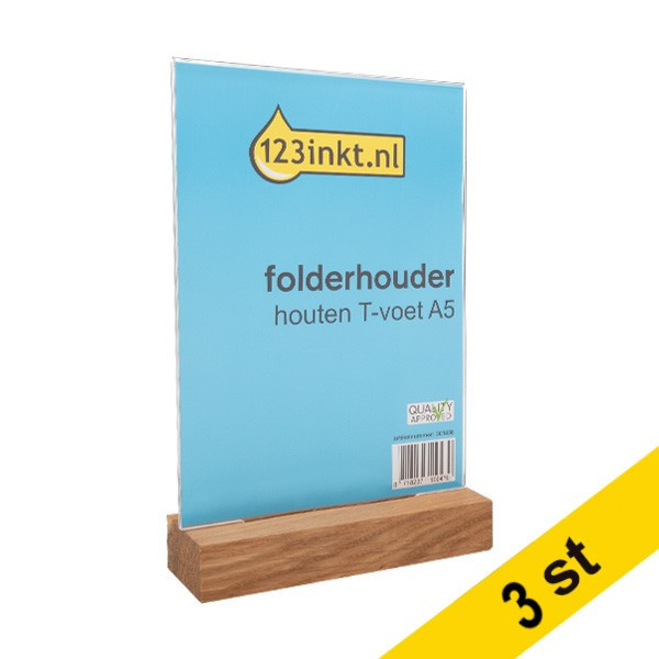 Skylthållare A5 stående | T-fot i ek | 123ink | 3st 301569 - 1