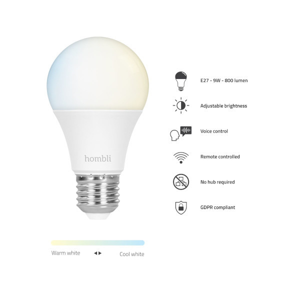 Smart lampa | E27 | justerbar vit | 2700K-6500K | 9W | dimbar [Hombli] HBEB-0125 LHO00022 - 2