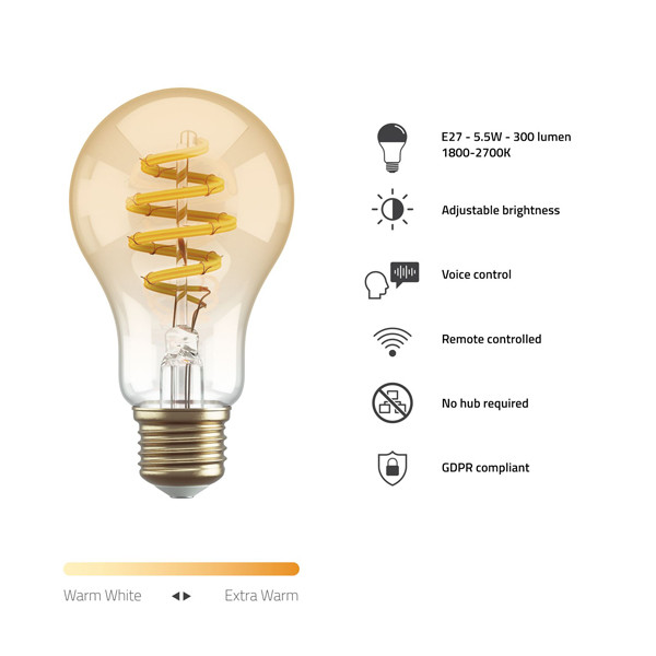 Smart lampa E27 dimbar | A60 guld | 1800K-2700K | 5.5W [Hombli] LHO00036 - 4