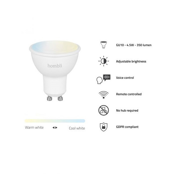 Smart spotlight | GU10 | justerbar vit | 2700K-6500K | 4,5W | dimbar | 2st [Hombli] HB050 LHO00064 - 3