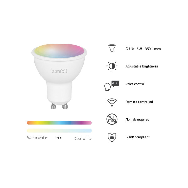 Smart spotlight GU10 | RGBWW | RGB + 2700-6500K | 5W | dimbar [Hombli] HBGB-0224 LHO00032 - 2