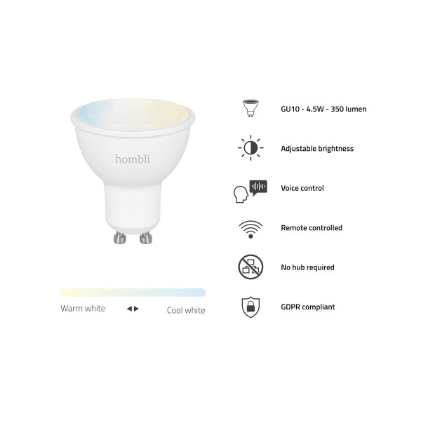 Smart spotlight GU10 | justerbar vit | 2700K-6500K | 4,5W | dimbar [Hombli] HBGB-0225 LHO00030 - 2