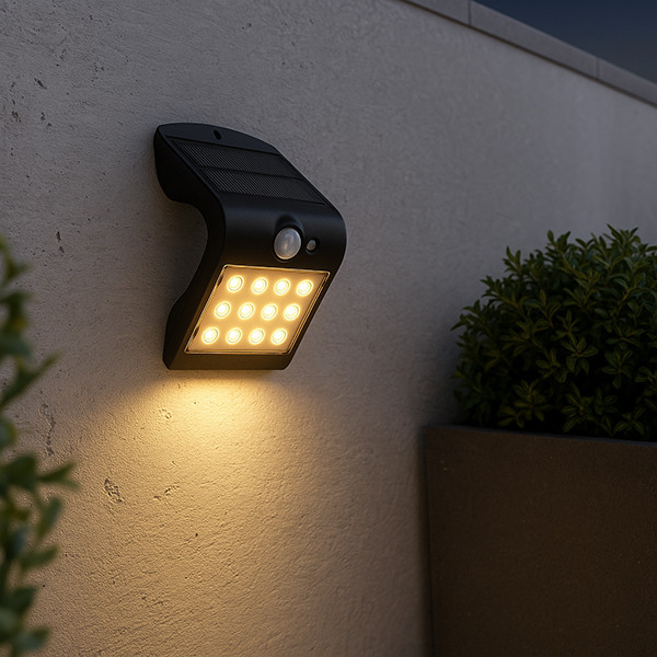 Solcell vägglampa | Osaka | IP65 | sensor | svart [123ink] LDR08574 - 1