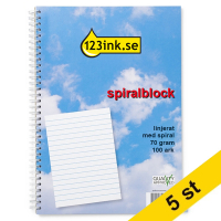 Spiralblock A4 linjerat | 100 ark | 123ink | 5st 300570