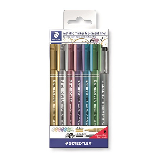 Staedtler Metallic marker + Pigment liner | 7st 8323-SWP6P 360904 - 1