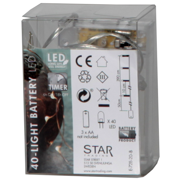 Batteridriven Ljusslinga Dew Drop | 4m | 40 lampor [Star Trading] 361269 - 2