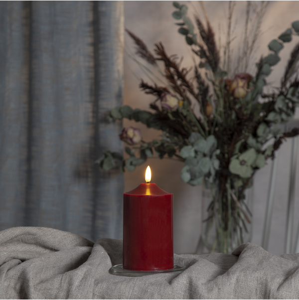 LED Blockljus Flamme | 	Ø7,5cm x 15cm | mörkröd [Star Trading] 361226 - 1