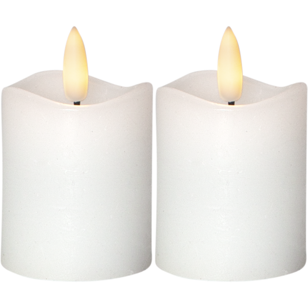 LED Blockljus Flamme | Ø5cm x 7,5cm | vit [Star Trading] 2st 361224 - 2