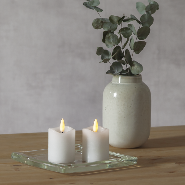 LED Blockljus Flamme | Ø5cm x 7,5cm | vit [Star Trading] 2st 361224 - 2