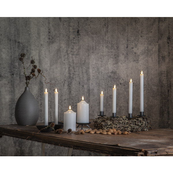 LED Blockljus Flamme | Ø7,5cm x 15cm | vit [Star Trading] 361229 - 3