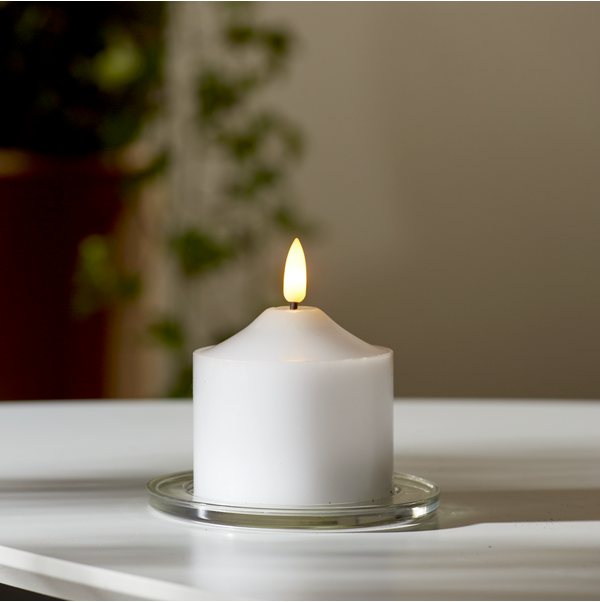 LED Blockljus Flamme | 9.5cm | vit [Star Trading] 361227 - 2