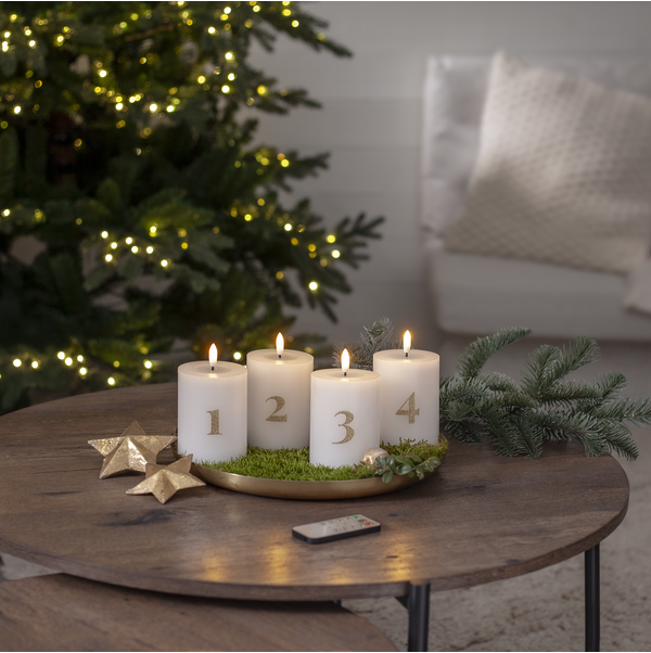 LED Blockljus Flamme Advent | Ø10cm x 12,5cm | vit [Star Trading] 4st 502313 - 1
