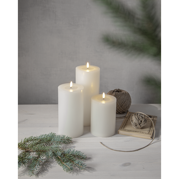 LED Blockljus Flamme Flow | Ø10cm x 12,5cm | vit [Star Trading] 362084 - 3