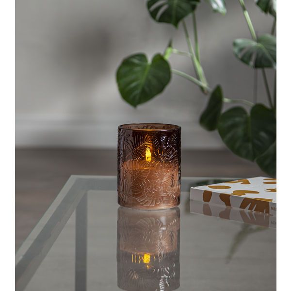 LED Blockljus Flamme Leaf | 	Ø10cm x 12,5cm | brun [Star Trading] 501545 - 1