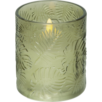 LED Blockljus Flamme Leaf | 	Ø8,5cm x 10cm | grön [Star Trading] 501544