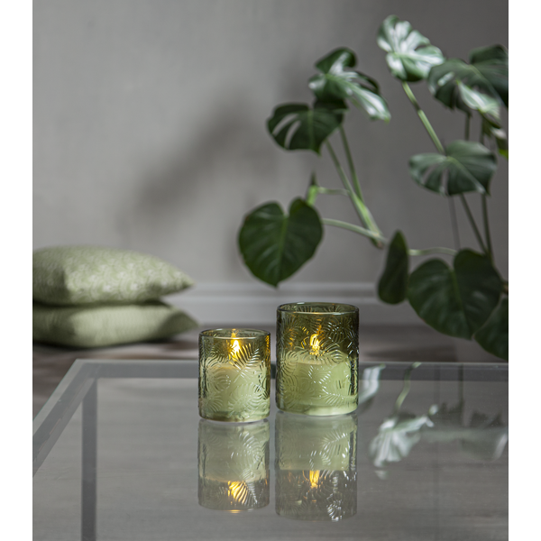 LED Blockljus Flamme Leaf | 	Ø8,5cm x 10cm | grön [Star Trading] 501544 - 2