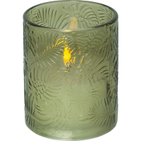 LED Blockljus Flamme Leaf | Ø10cm x 12,5cm | grön [Star Trading] 501546