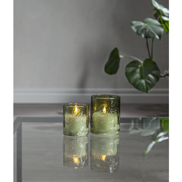 LED Blockljus Flamme Leaf | Ø10cm x 12,5cm | grön [Star Trading] 501546 - 2