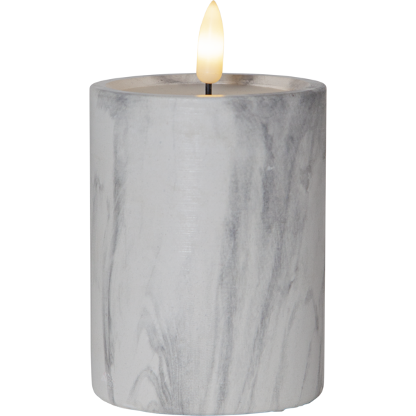 LED Blockljus Flamme Marble | Ø7,5cm x 12,5cm | grå [Star Trading] 362075 - 2
