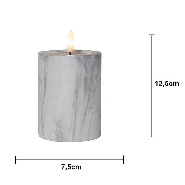 LED Blockljus Flamme Marble | Ø7,5cm x 12,5cm | grå [Star Trading] 362075 - 5