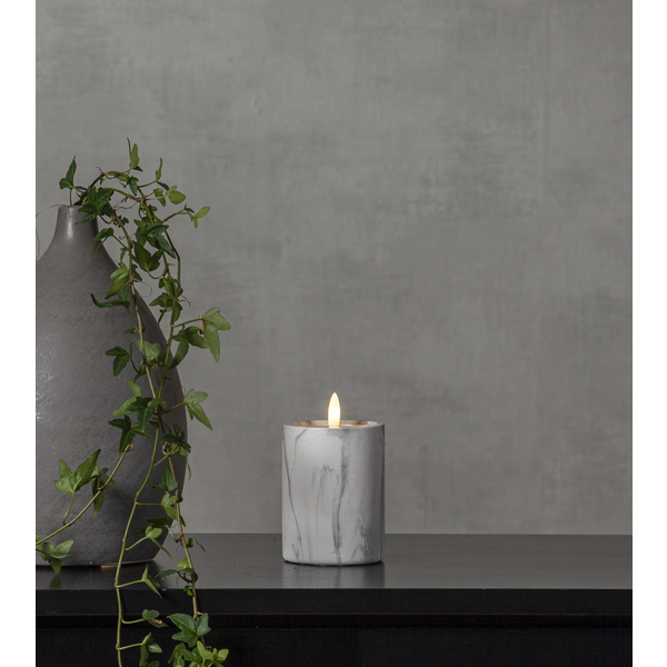 LED Blockljus Flamme Marble | Ø7,5cm x 12,5cm | grå [Star Trading] 362075 - 1