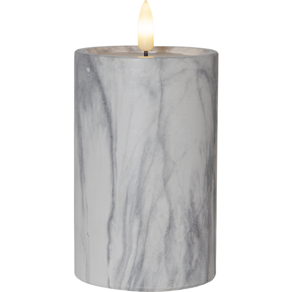 LED Blockljus Flamme Marble | Ø7,5cm x 15cm | grå [Star Trading] 362076 - 2