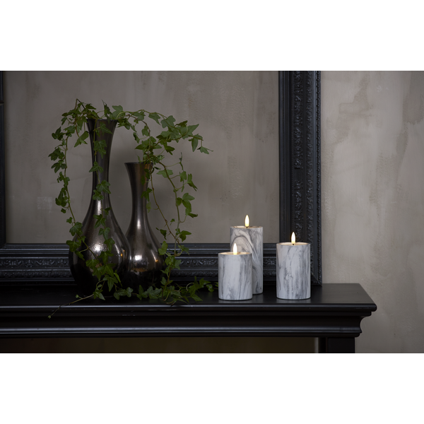 LED Blockljus Flamme Marble | Ø7,5cm x 15cm | grå [Star Trading] 362076 - 3