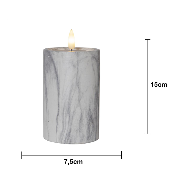 LED Blockljus Flamme Marble | Ø7,5cm x 15cm | grå [Star Trading] 362076 - 5