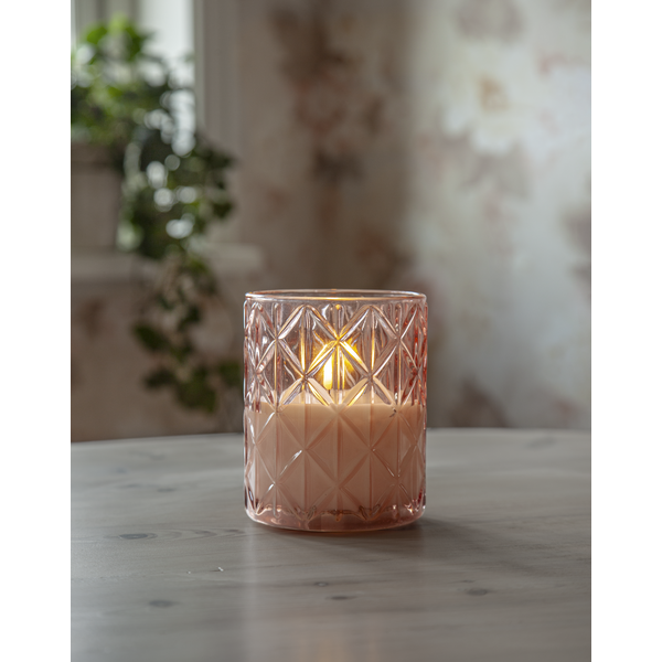 LED Blockljus Flamme Romb | Ø10cm x 12,5cm | rosa [Star Trading] 501548 - 1
