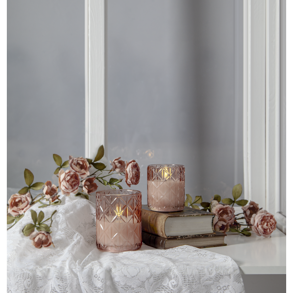 LED Blockljus Flamme Romb | Ø8,5cm x 10cm | rosa [Star Trading] 501547 - 2