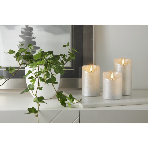 LED Blockljus Flamme Rustic | Ø7,5cm x10cm | silver [Star Trading] 362080 - 3