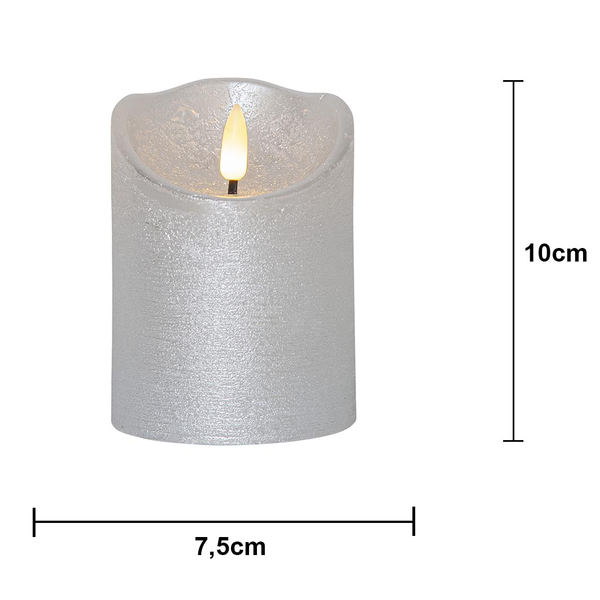 LED Blockljus Flamme Rustic | Ø7,5cm x10cm | silver [Star Trading] 362080 - 4