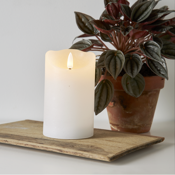 LED Blockljus Flamme Rustic | Ø7,5cm x 12,5cm | vit [Star Trading] 362087 - 1